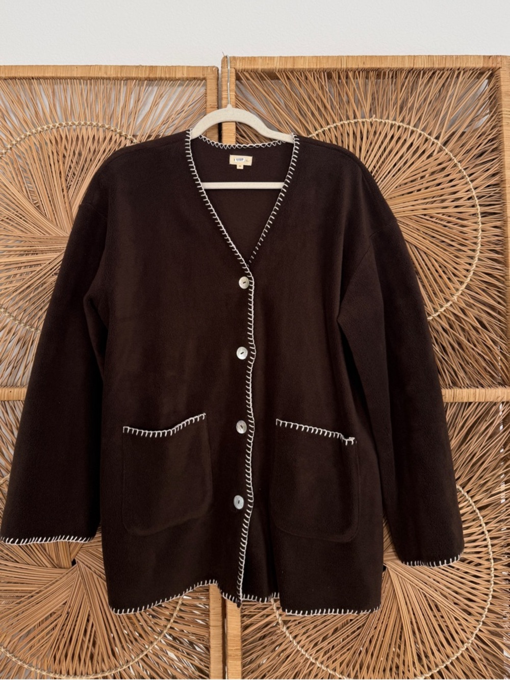 Donni Polar Fleece Brown Button-Front Contrast Stitch Cardigan XS - Picture 7 of 8
